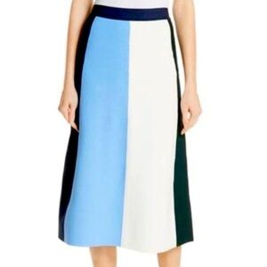 Tory Sport (Tory Burch) Blue, White & Dark Emerald Green Colorblock Midi Skirt